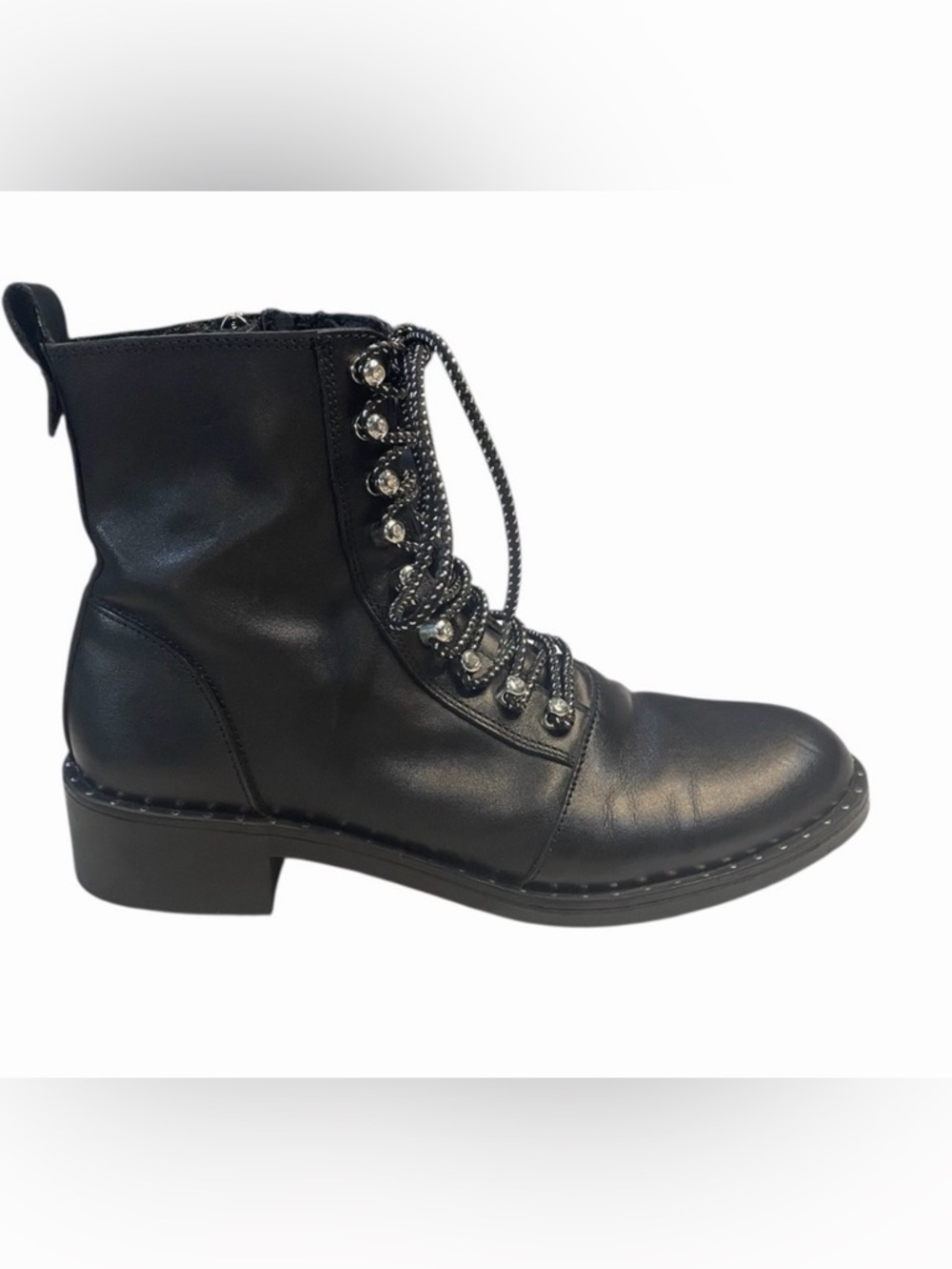 Zara Black Combat Boots with Silver Accents
